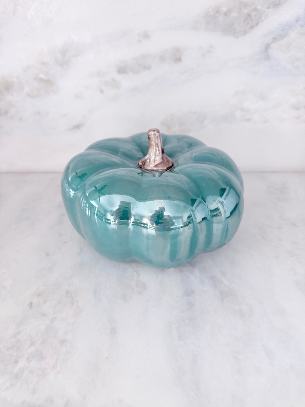 Hobby Lobby Teal Ceramic Pumpkin with Rose Gold Stem
